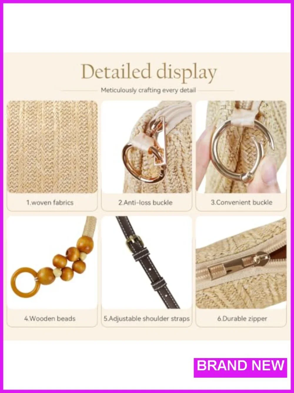 Straw Hobo Shoulder Bag with Detachable Crossbody Strap and Matching Wallet